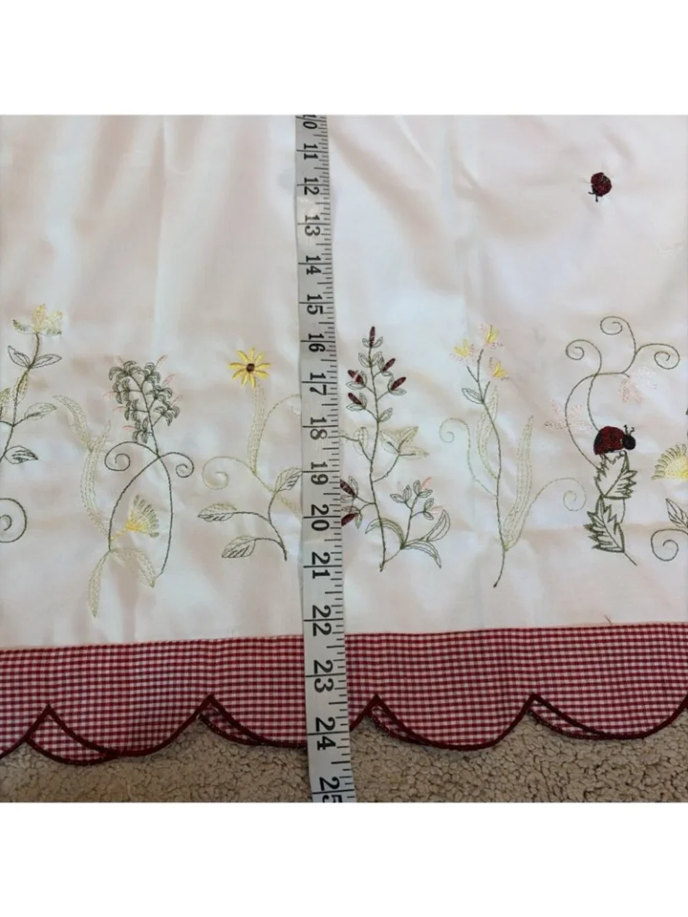 Lorraine Ladybug Meadow Valance & Panels Curtain Set Red Gingham Cottagecore